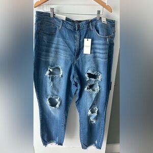 NWT Judy Blue Girlfriend Fit High Waist Distressed Blue Denim Jeans 3XL JB8421